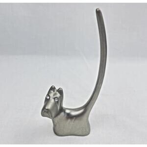Scotty Dog Silver Metal Jewelry Ring Holder 4 1/2 in Tall x 1 1/2 in Long